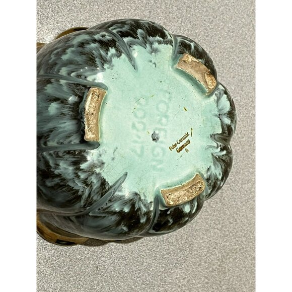 Vintage Fohr Ceramic GERMANY Green Gold Glazed drip bowl 7" - Picture 11 of 13